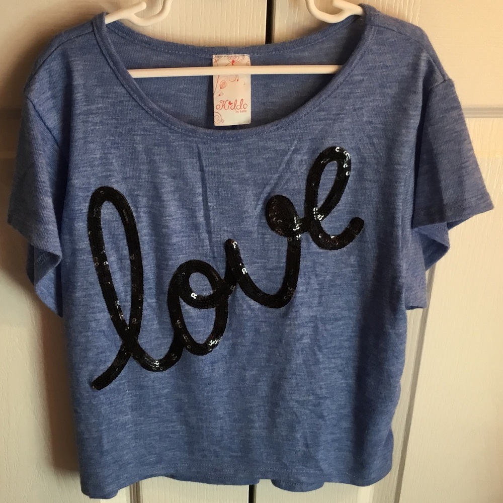 Blue 'Love' Sequin Tee - by Kiddo by Katie